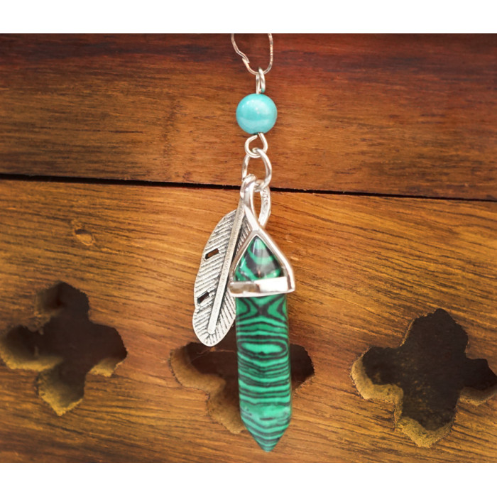 Pendant Feather insert Malachite polymer