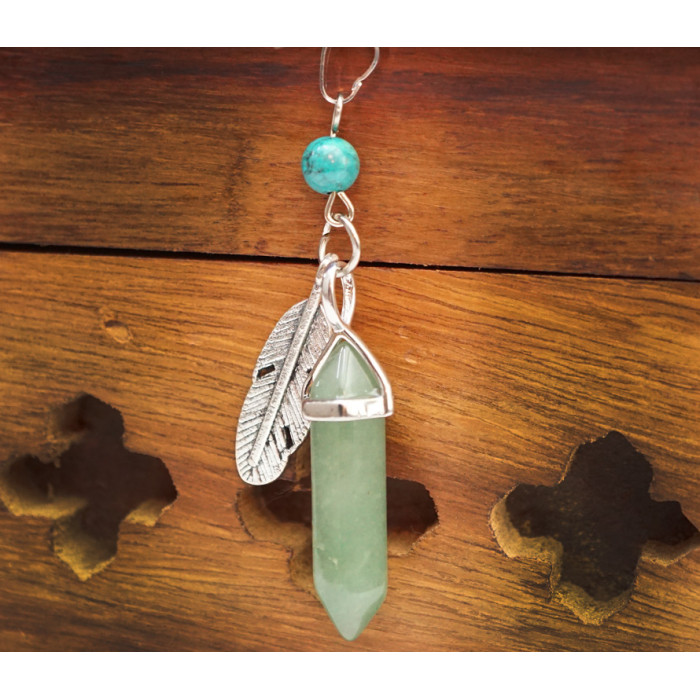 Pendant Feather insert Green aventurine