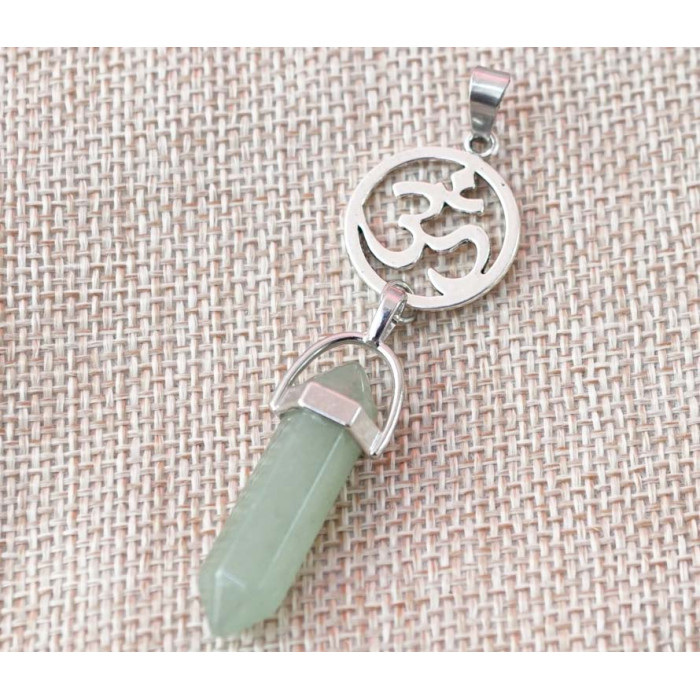 Pendant OM in a circle insert Green aventurine