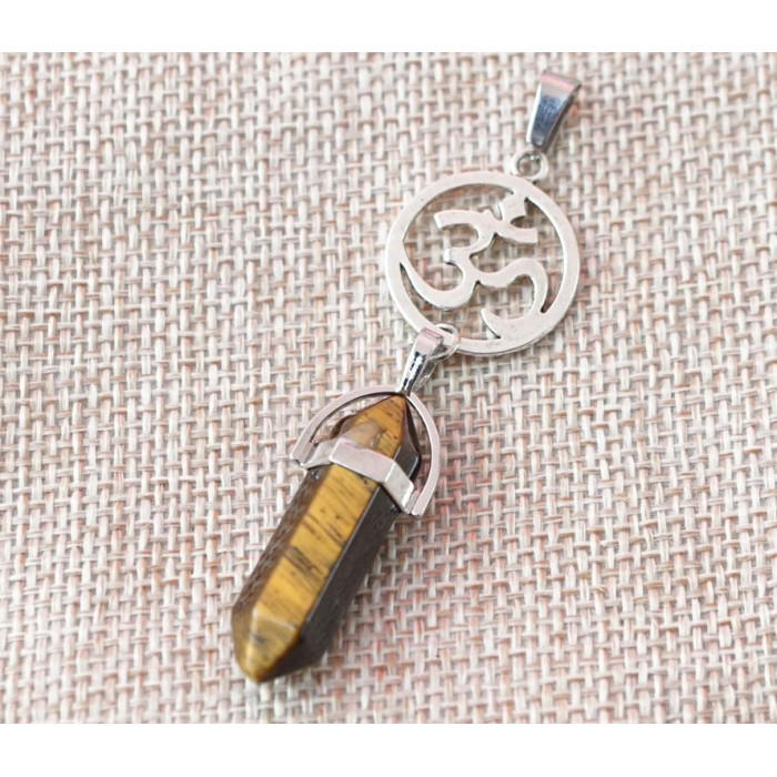 Pendant OM in a circle insert Tiger's eye