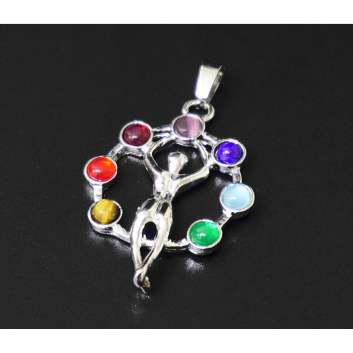 Pendant white metal 7 chakras Man in a circle