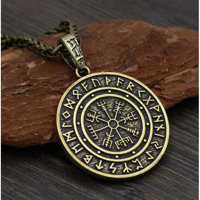 Pendant Helmet of Horror with Runes yellow metal