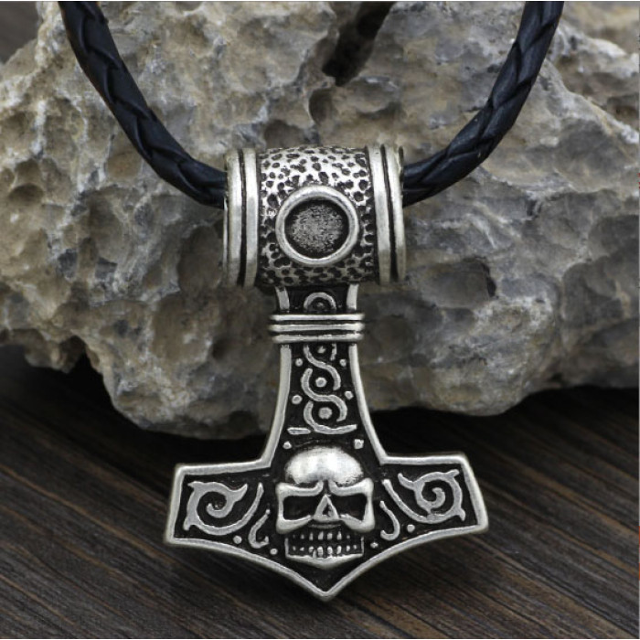 Thor's hammer pendant with a skull