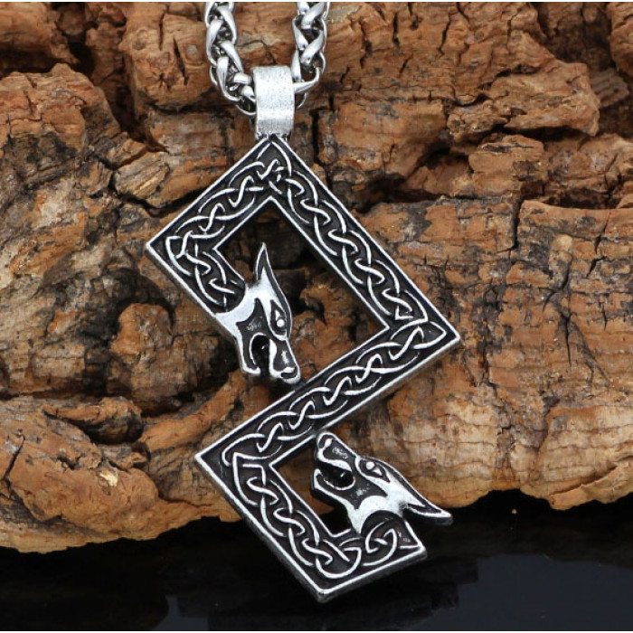 Pendant Two-Faced Wolf white metal