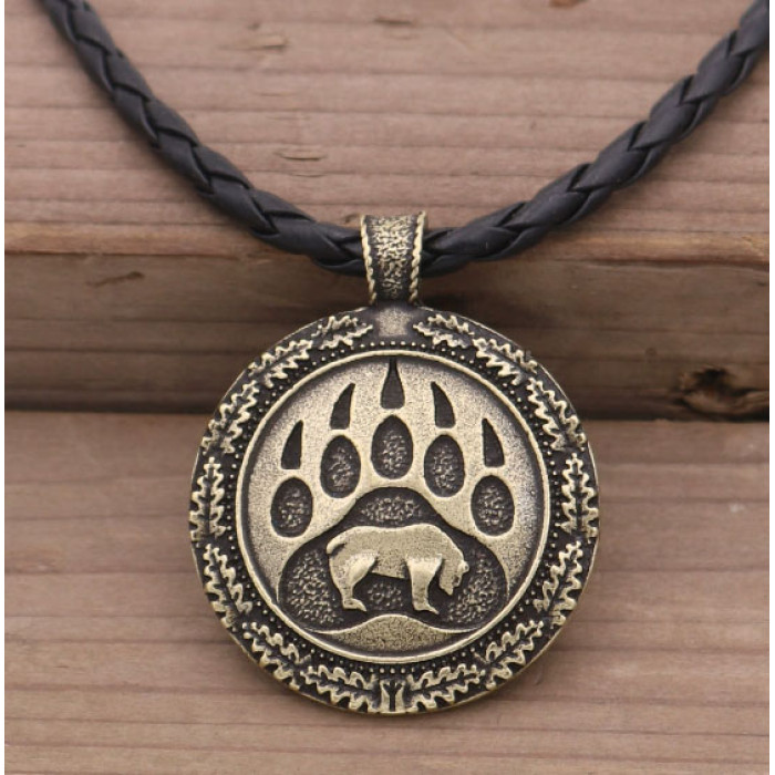 Bear Paw Pendant Leather Cord