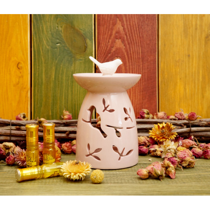 Ceramic aroma lamp Bird on a branch Pink