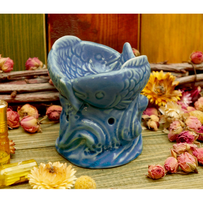 Ceramic aroma lamp Two fish Blue