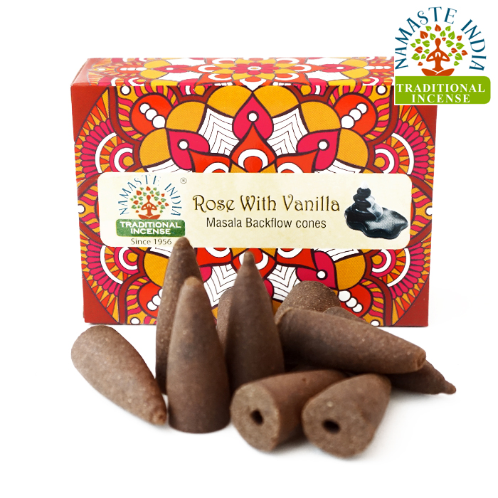 Ароматичні конуси Троянда з ваніллю Namaste India Back Flow cones Rose Vanilla