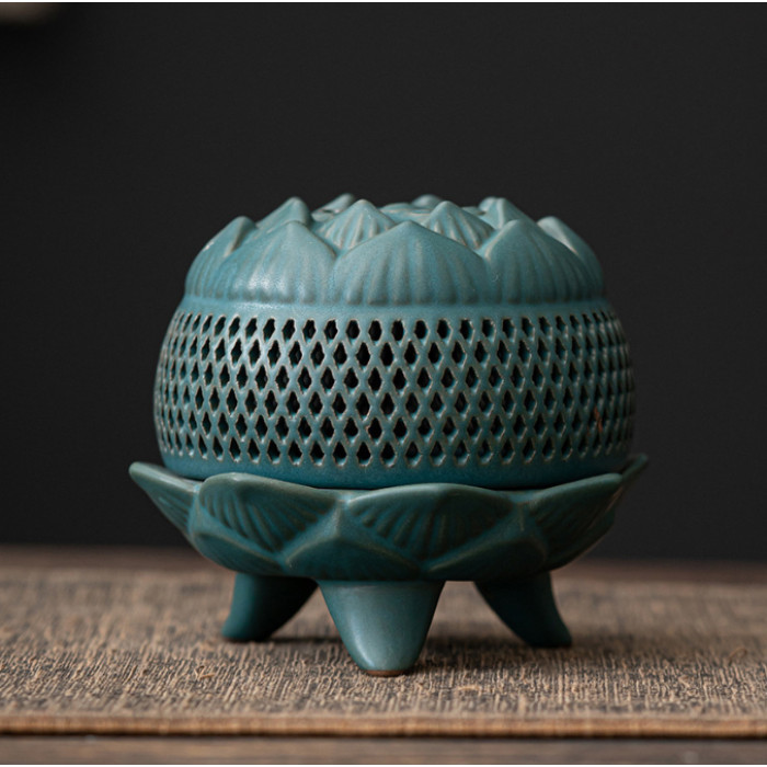 Incense burner Lotus on three legs Green