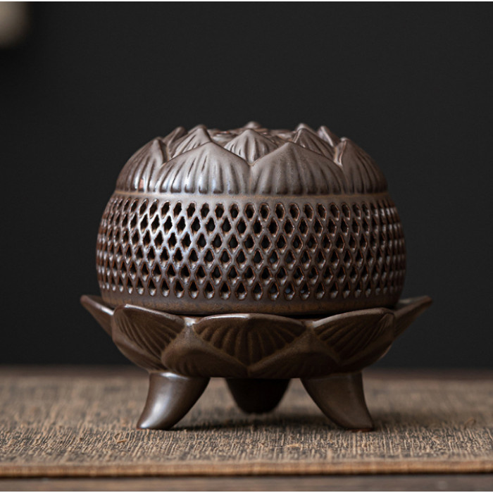 Lotus incense burner on three legs Brown