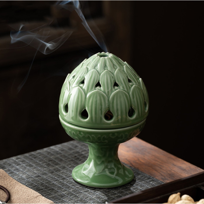 Lotus incense burner made of celadon ceramics