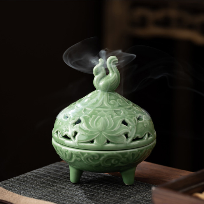 Phoenix incense burner made of celadon ceramics