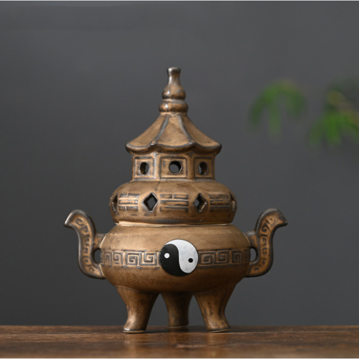 Incense Burner Yin Yang Brown