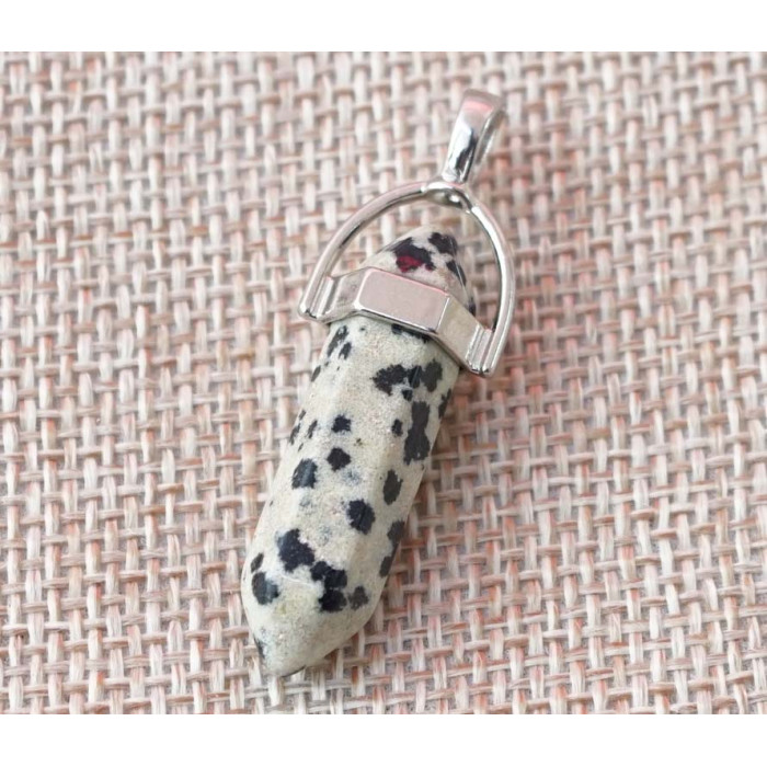 Pendant stone hexagonal with a girdle Jasper Dalmatian