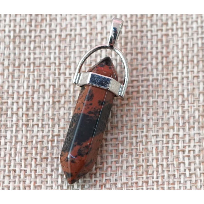 Stone hexagonal pendant with a belt Obsidian Mahogany