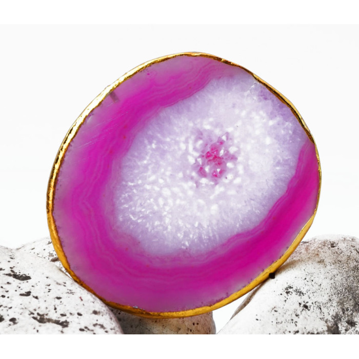 Agate slice with gold border 8 - 10 cm. Pink