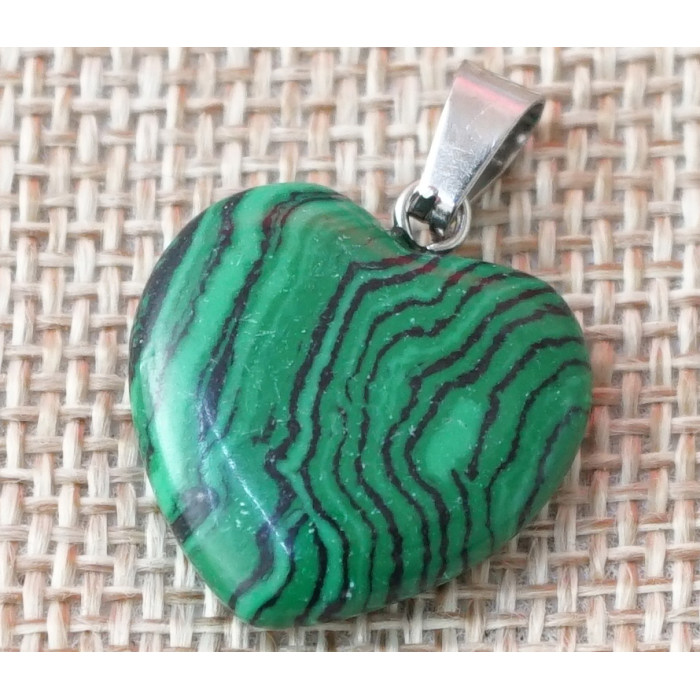 Stone pendant Heart Malachite polymer