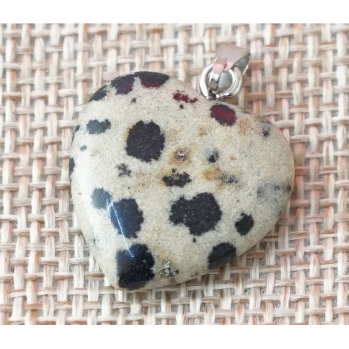 Stone pendant Heart Jasper Dalmatian