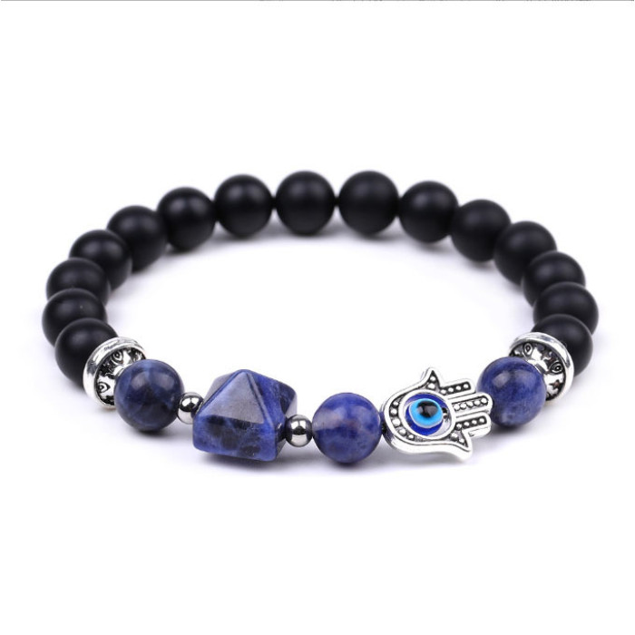 Hamsa Pyramid Bracelet Lava Stone Lapis Lazuli