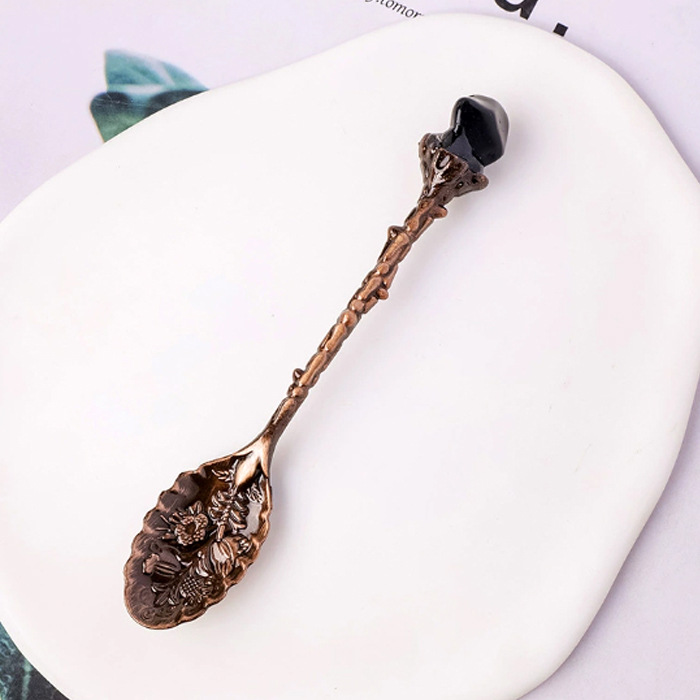 Magic spoon with black obsidian, copper color