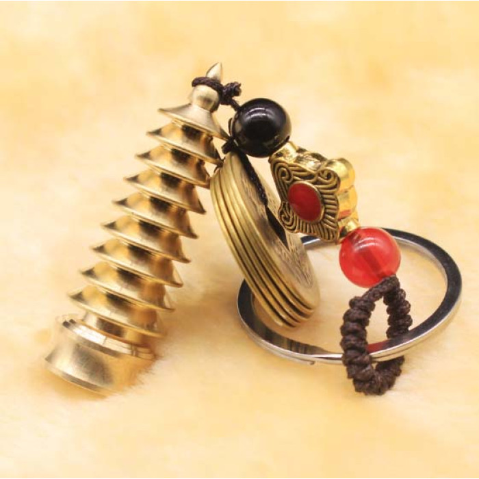 Feng Shui Pagoda Keychain + 5 Coins