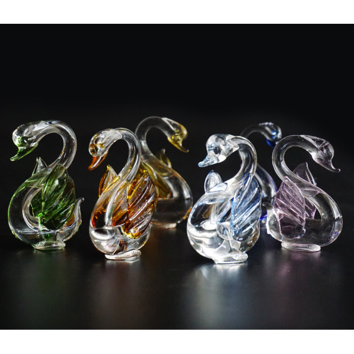  Set of six swans colored glass