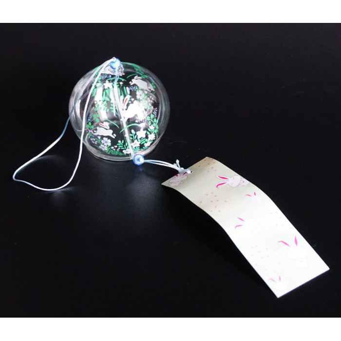 Японський скляний дзвіночок Фурін малий Зайці в квітах