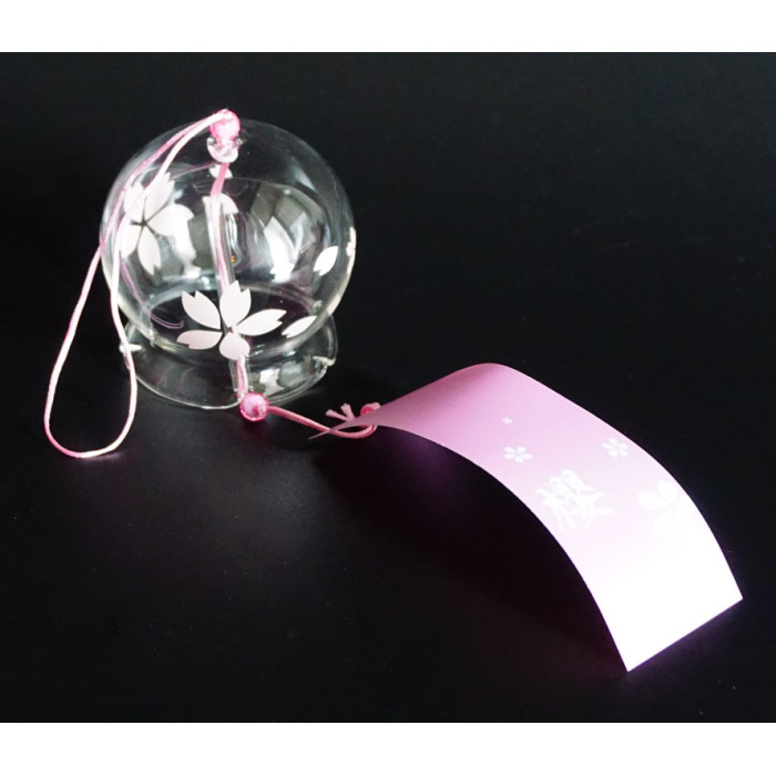 Японський скляний дзвіночок Фурін зі спідничкою Рожеві квіти