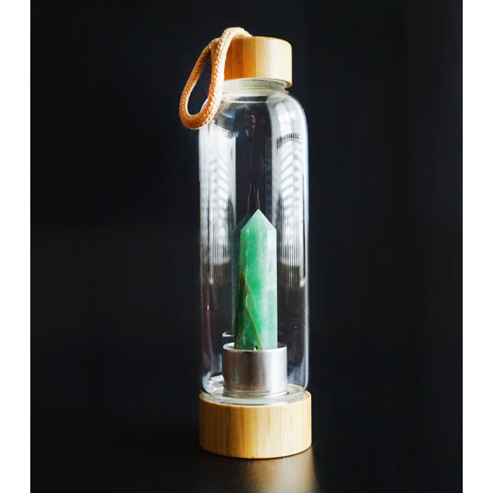 Water bottle with crystal 550ml. Green aventurine