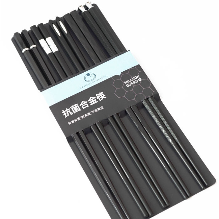 Chopsticks "KangJu" set 5 pairs Black with silver Plastic