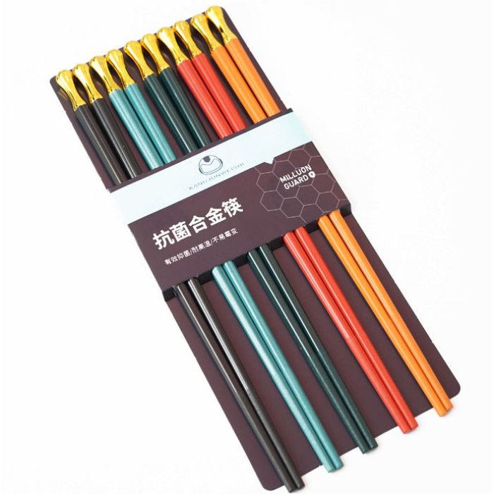 Chopsticks "KangJu" set 5 pairs Colored with gold Plastic