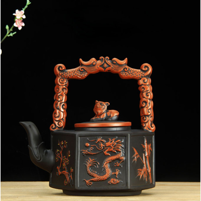 Teapot Hexagonal dragon black 2800ml.