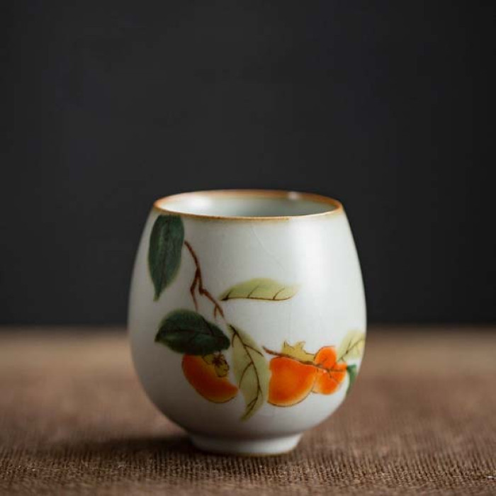 Ceramic chabei for tea ceremony "Egg Cup Persimmon"