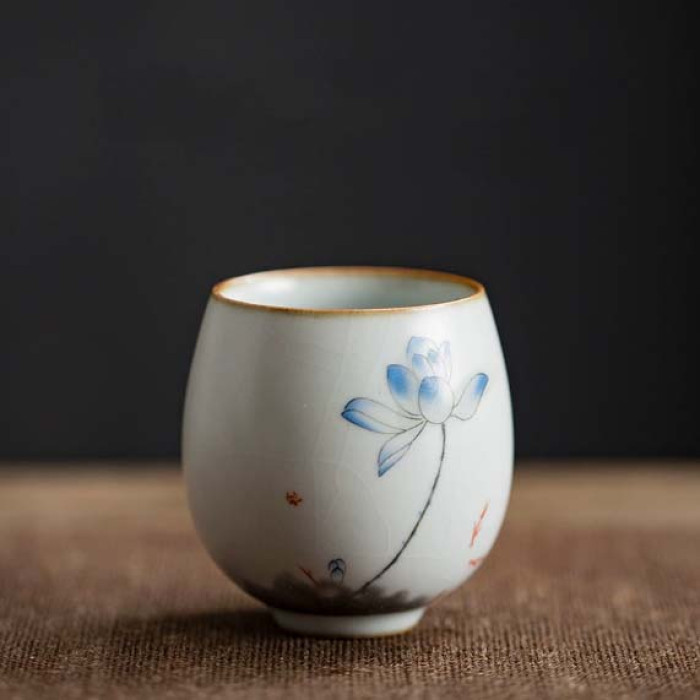 Ceramic chabei for tea ceremony "Egg Cup Blue lotus"