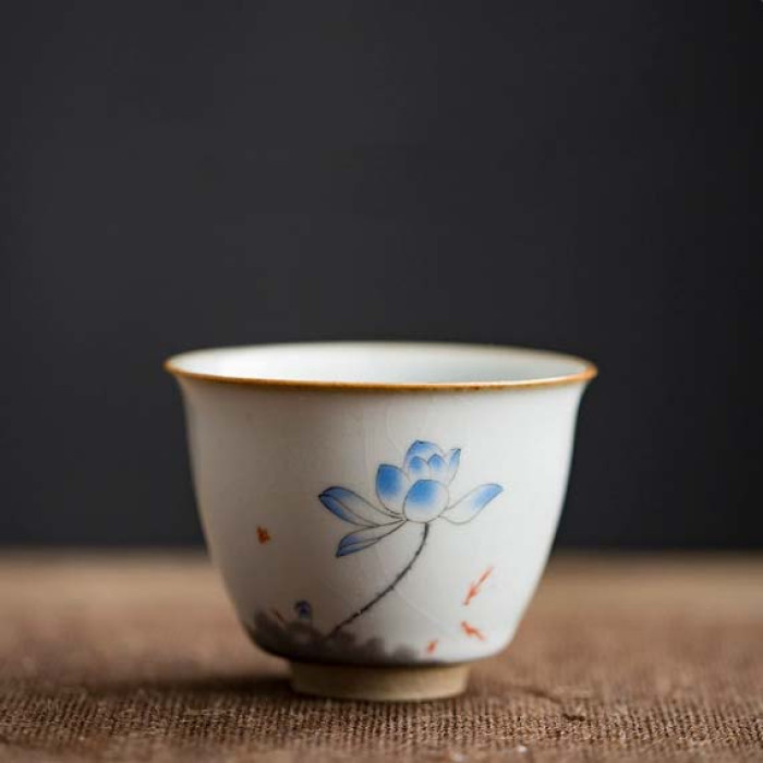 Ceramic chabei for tea ceremony "Tall Cup Blue lotus"