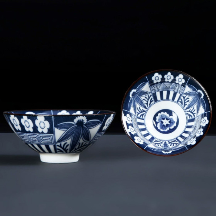 Chabei Cup for Gongfu Cha "Bamboo Hat" Blue Temple of Petals