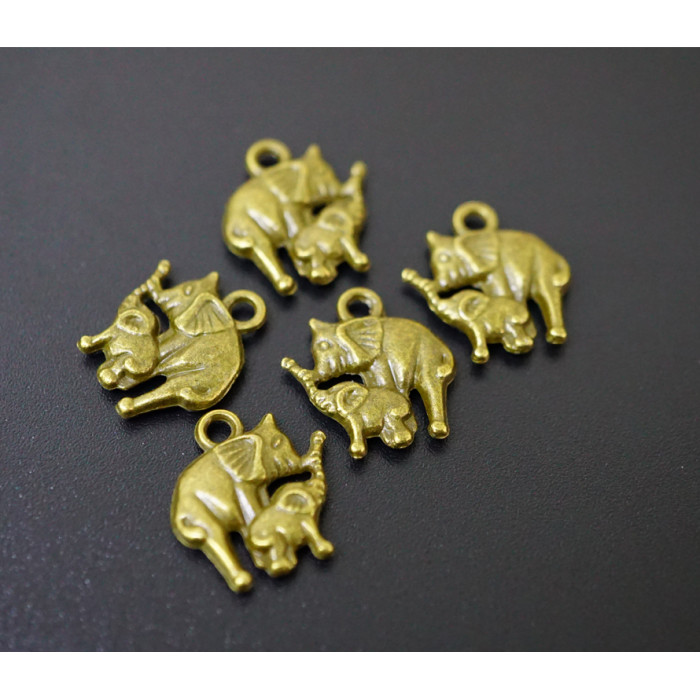 Amulet in a wallet Pair of elephants in bronze 10 pieces