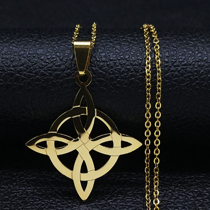 Celtic knot talisman yellow metal 60cm chain.