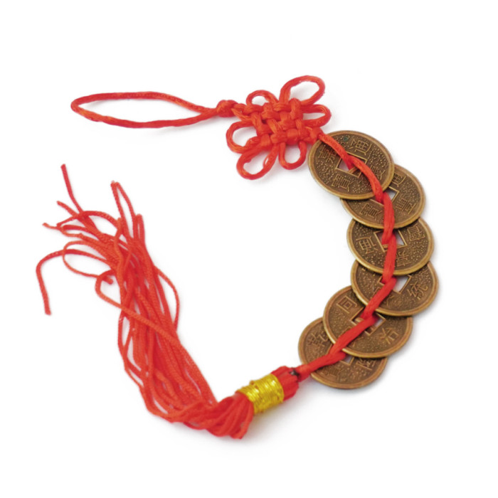 Tassel pendant six coins in a line in bronze