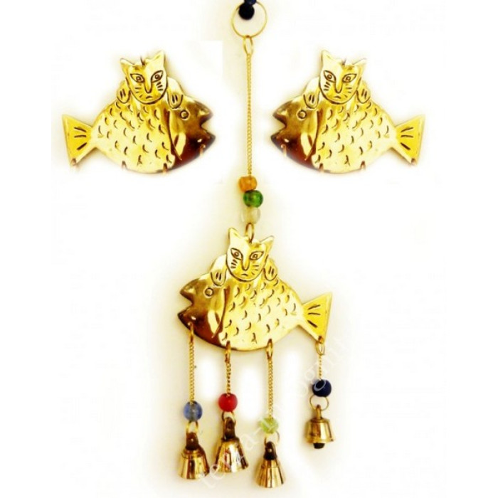Brass bell "Cat with fish" PJ-118