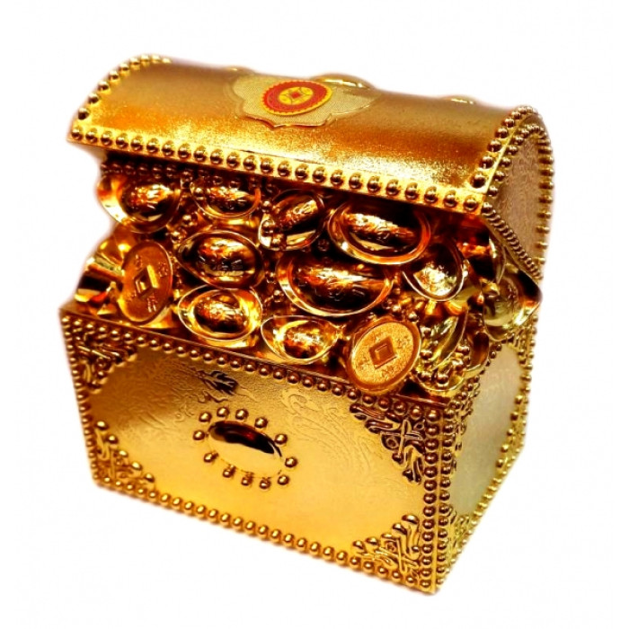 Chest with gold bars. Plastic