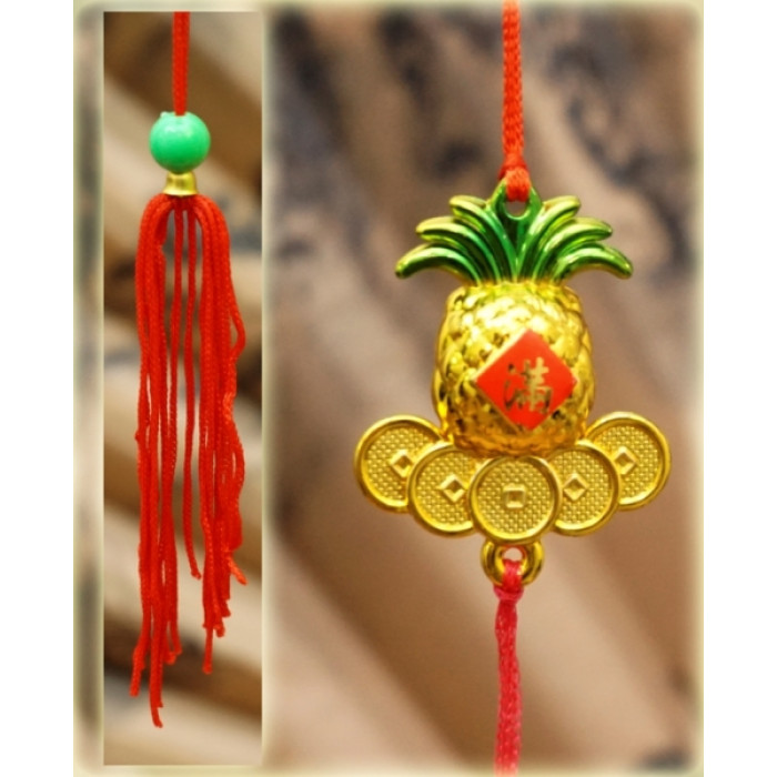 Feng Shui plastic pendant with tassel Pineapple + coins