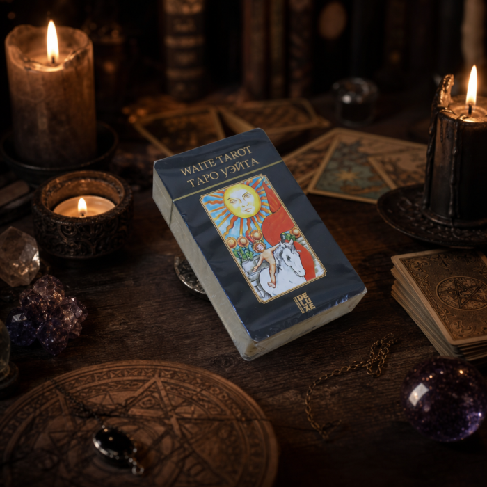 A gift set of Waite Tarot cards in a box