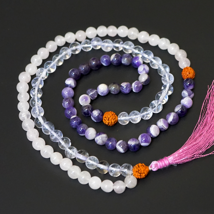 Четки каменные Аметист, Хрусталь, Розовый кварц P-Beads-050