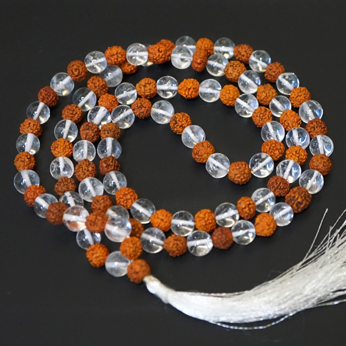 Stone Rosary Beads from Rock Crystal with Rudraksha P-Beads-020
