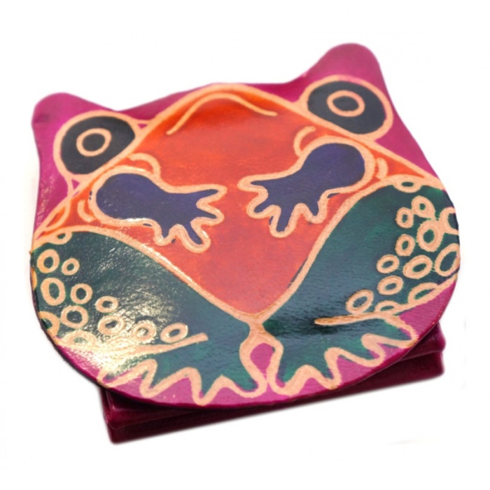 Leather wallet with button ZOO Toad Raspberry
