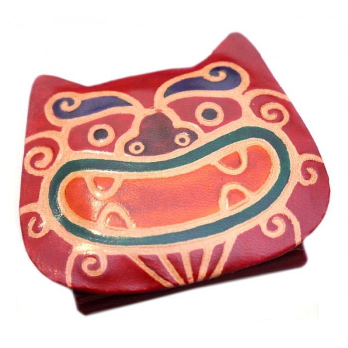 Кошелёк кожаный на кнопке ZOO Тигр Красный
