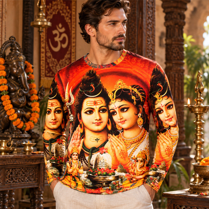 T-shirt men's long sleeve colored Shiva with Parvati