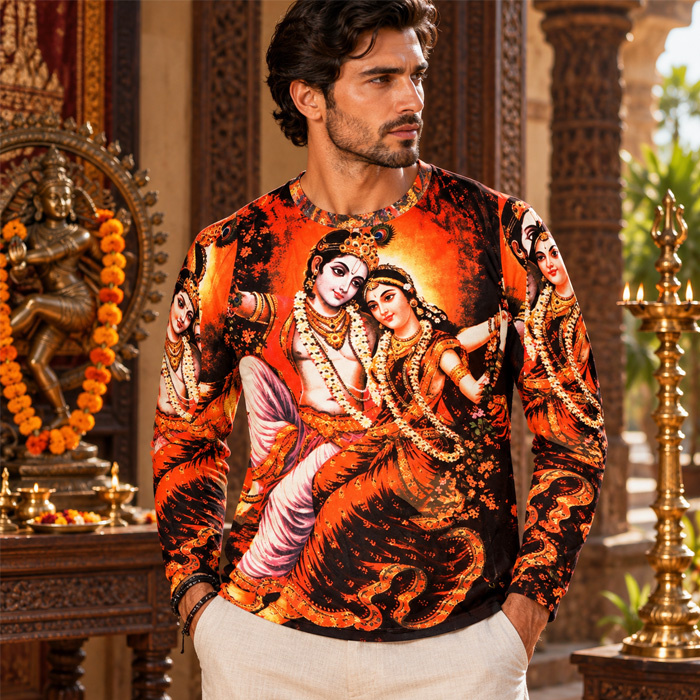 T-shirt men's long sleeve colored Radha with Krishna