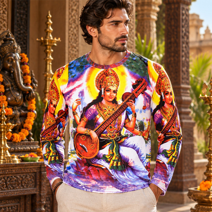 T-shirt men's long sleeve colored Saraswati